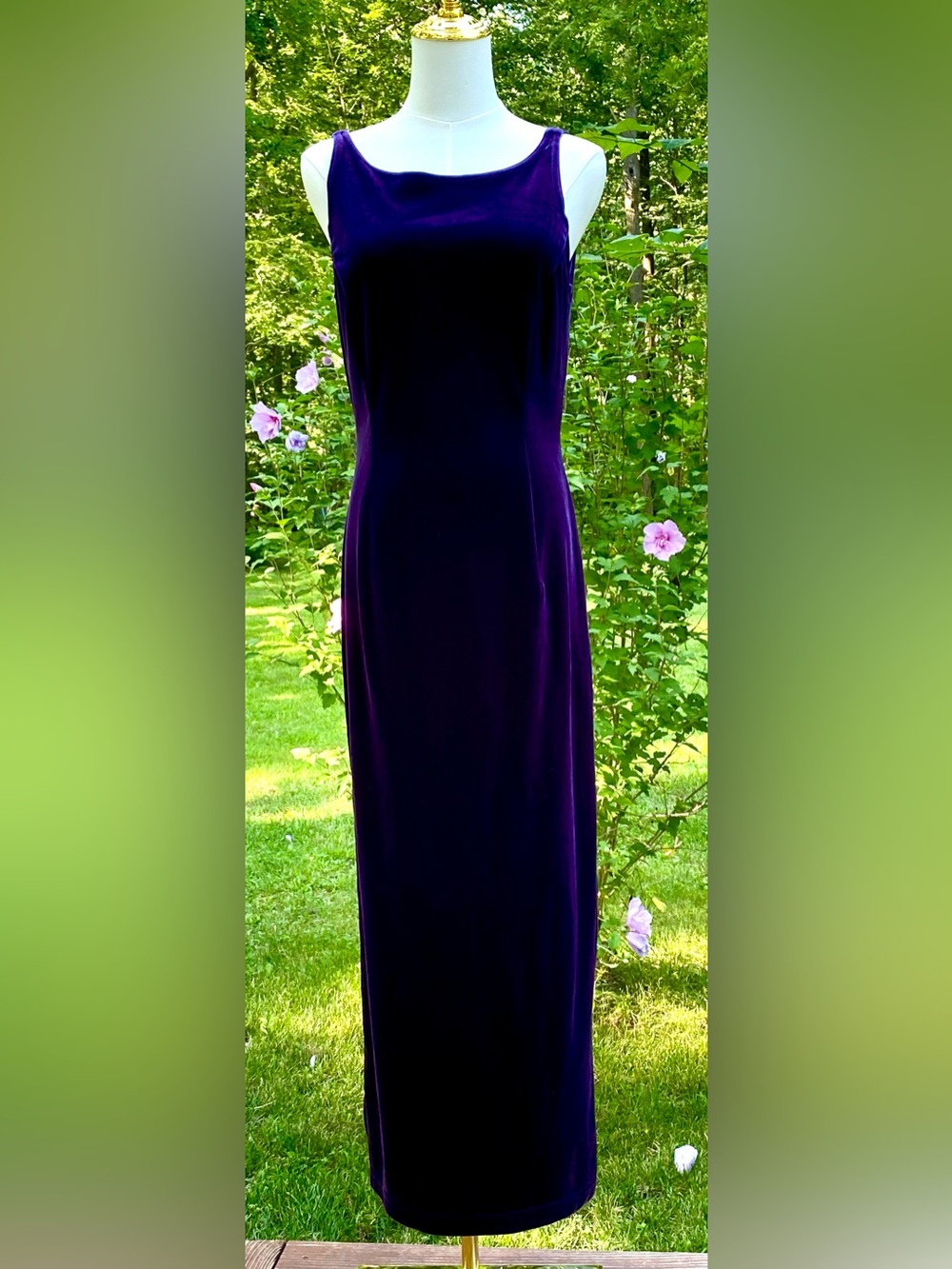 Vintage Scott McClintock Deep Purple Velvet Sleeveless Maxi Dress Made in U.S.A.